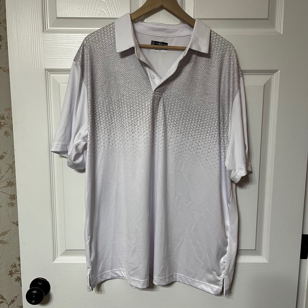 PGATOUR Airflux Men's XXL Golf Polo Shirt White Geometric Pattern Short Sleeve